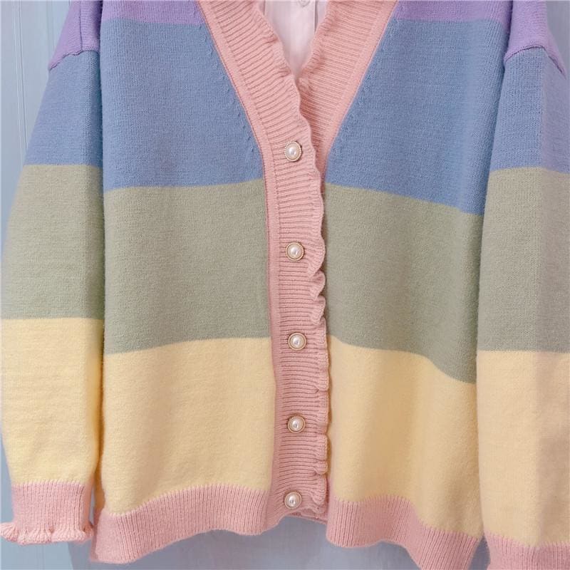 Pastel Kawaii Aesthetic Rainbow Cardigan Sweater - One Size 