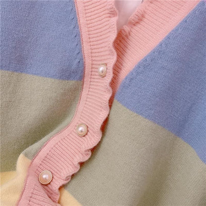 Pastel Kawaii Aesthetic Rainbow Cardigan Sweater - One Size 