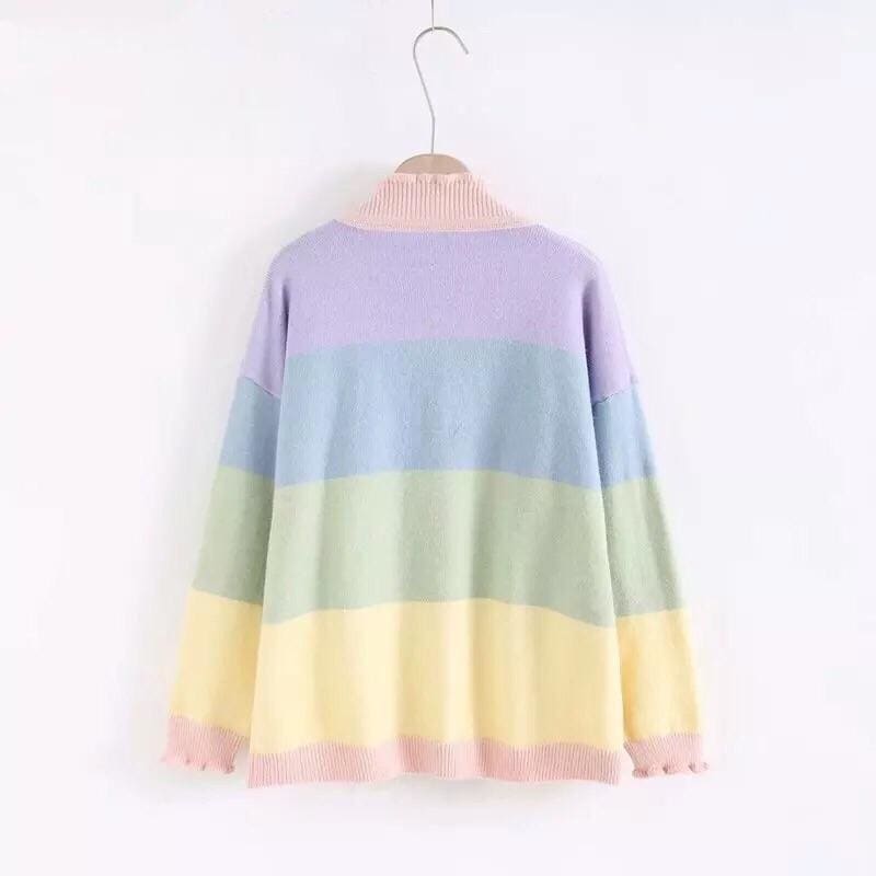 Pastel Kawaii Aesthetic Rainbow Cardigan Sweater - One Size 