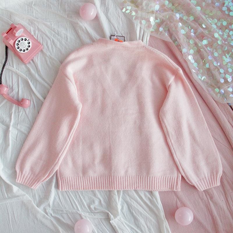 Pastel Kawaii Aesthetic Warm Knitted Cardigan - Pink / One 