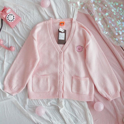 Pastel Kawaii Aesthetic Warm Knitted Cardigan - Pink / One 