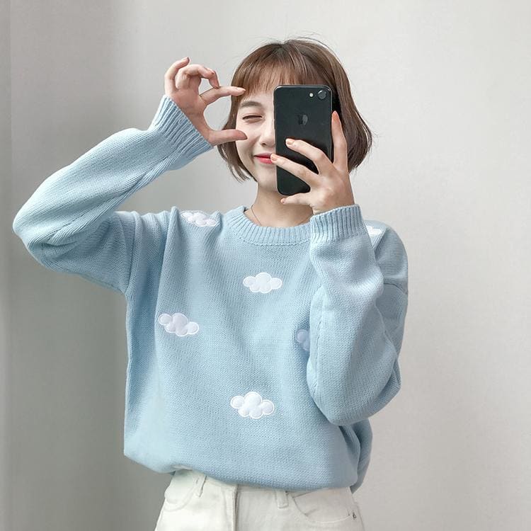 Pastel Kawaii Clouds Sweater