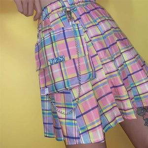 Pastel Kawaii Plaid Pleated High Waist Mini Skirt