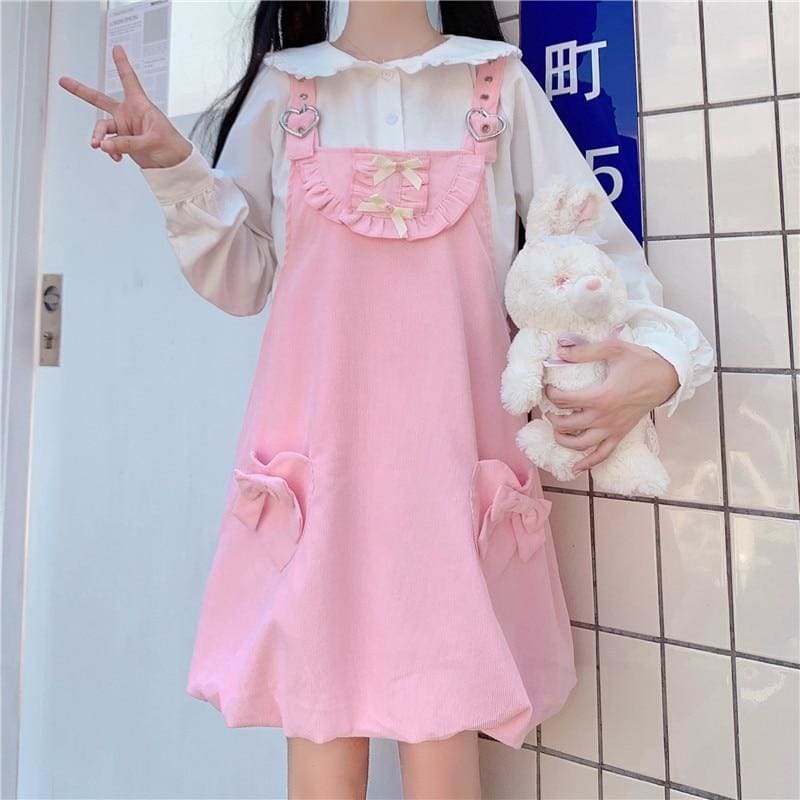 Pastel Pink Aesthetic Kawaii Lolita Pinafore Puff Mini Dress