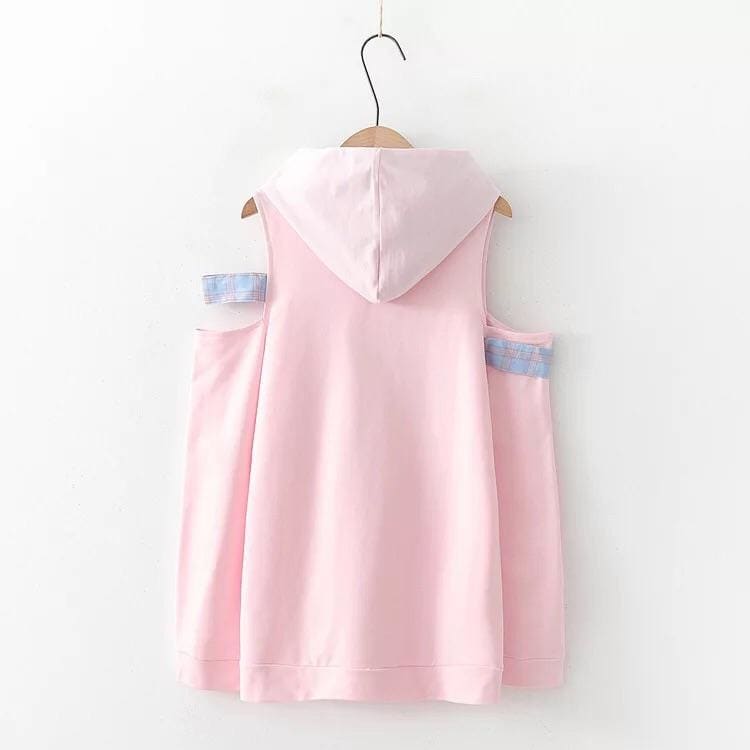 Pastel Pink Off-Shoulder Kawaii Hoodie Sweatshirt - One Size