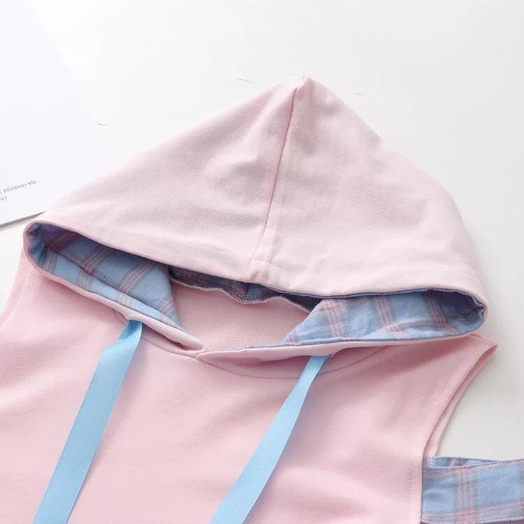 Pastel Pink Off-Shoulder Kawaii Hoodie Sweatshirt - One Size