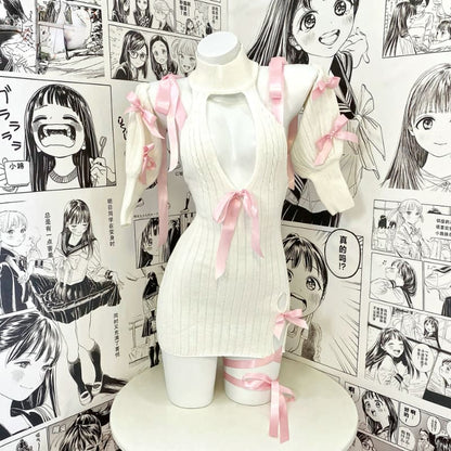 Pastel Pink Ribbon Virgin Killer Sweater Dress MK16925