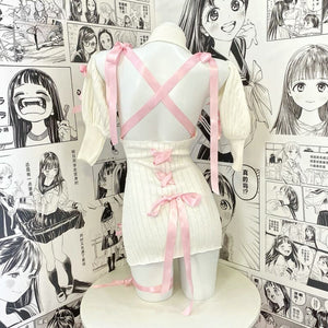 virgin killer dress Pastel Pink Ribbon Virgin Killer Sweater Dress MK16925 – KawaiiMoriStore