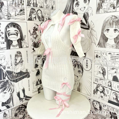 Pastel Pink Ribbon Virgin Killer Sweater Dress MK16925