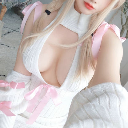 Pastel Pink Ribbon Virgin Killer Sweater Dress MK16925