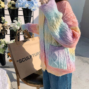 Pastel Rainbow Kawaii Aesthetic Cardigan Sweater - One Size 