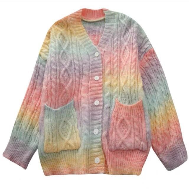 Pastel Rainbow Kawaii Aesthetic Cardigan Sweater - One Size 