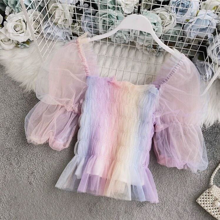 Pastel Rainbow Kawaii Princess Tulle Blouse - One Size