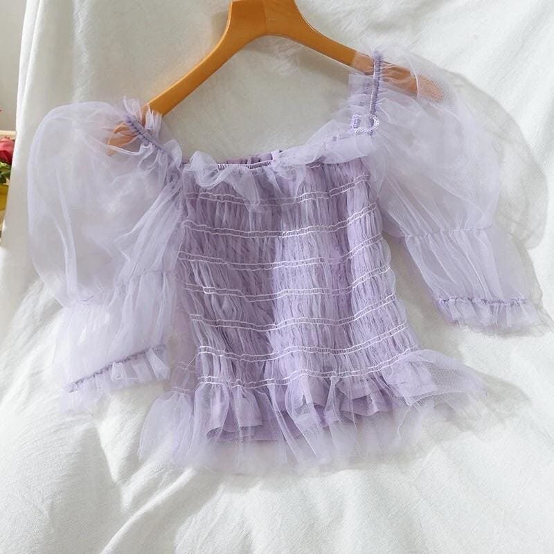 Pastel Rainbow Kawaii Princess Tulle Blouse - One Size