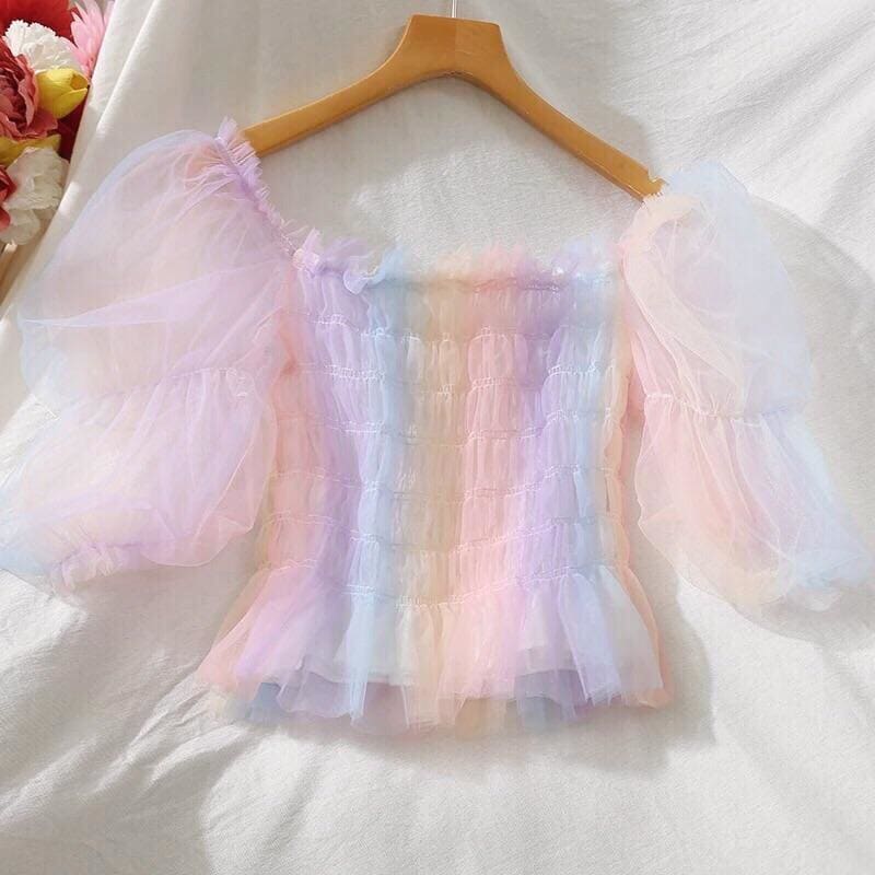 Pastel Rainbow Kawaii Princess Tulle Blouse - One Size