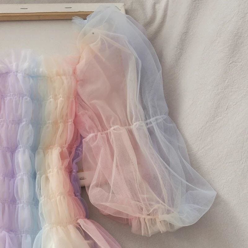 Pastel Rainbow Kawaii Princess Tulle Blouse - One Size