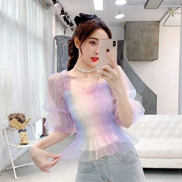 Pastel Rainbow Kawaii Princess Tulle Blouse - One Size