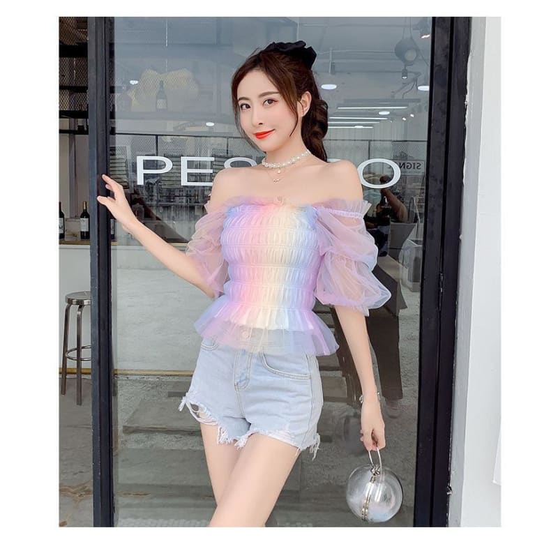 Pastel Rainbow Kawaii Princess Tulle Blouse - One Size