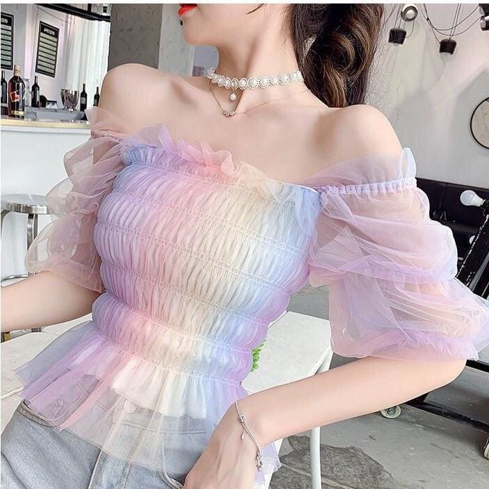 Pastel Rainbow Kawaii Princess Tulle Blouse - One Size