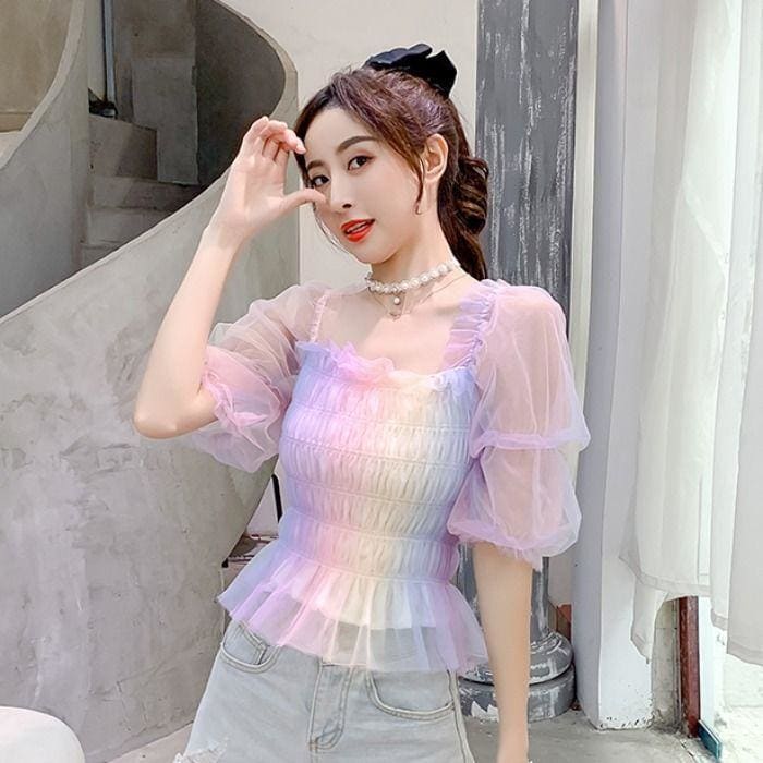 Pastel Rainbow Kawaii Princess Tulle Blouse - One Size