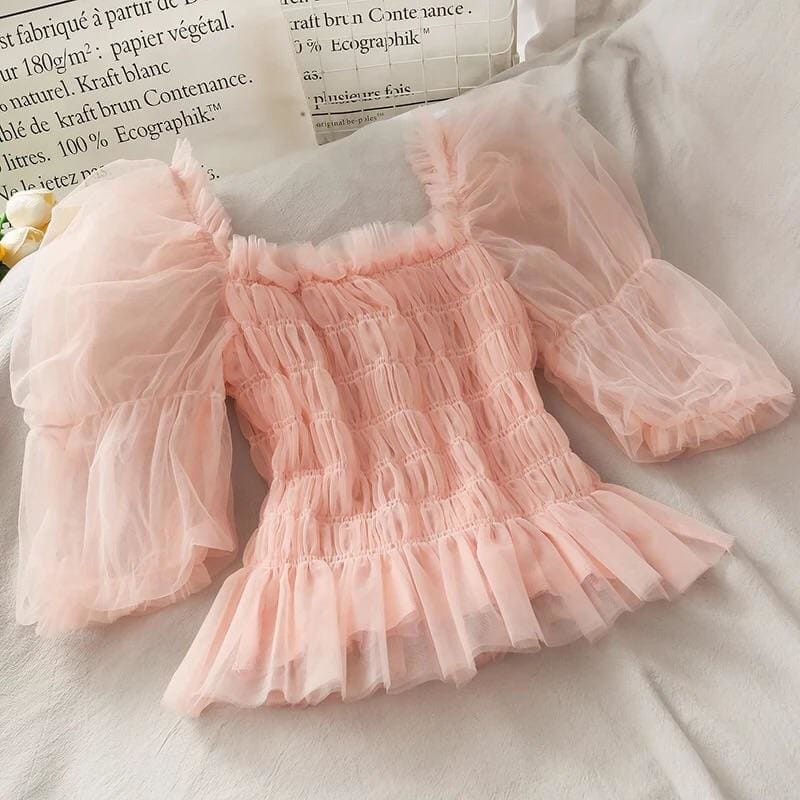 Pastel Rainbow Kawaii Princess Tulle Blouse - One Size