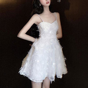 Pearl Strap Lace Puffy Mini Dress
