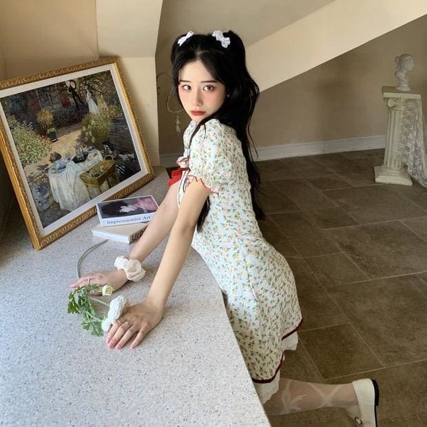 Petal Forest Kawaii Princess Floral Cottage Mini Dress - 