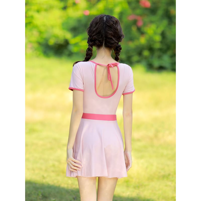 Pink Chi Style Cute Dress Style Swimsuit