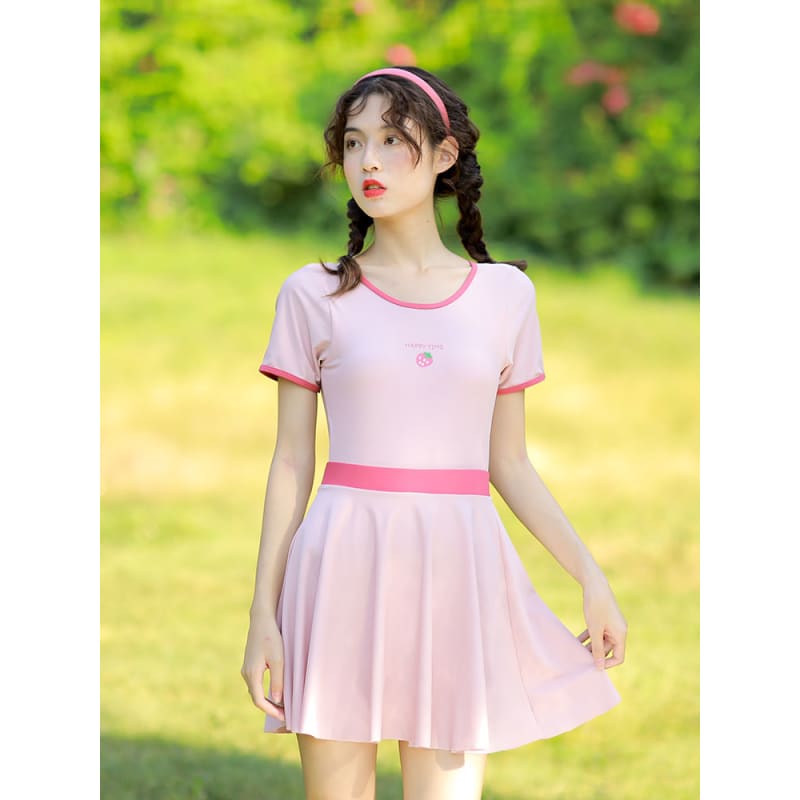 Pink Chi Style Cute Dress Style Swimsuit - Pink / M