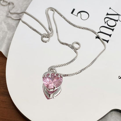 Pink Crystal Heart Necklace - necklace