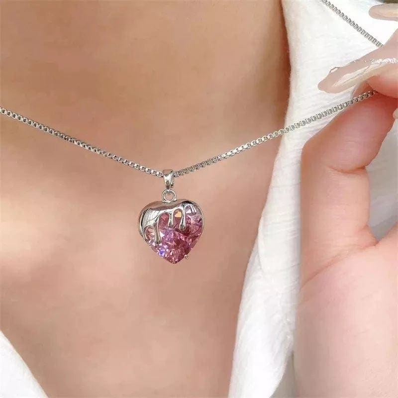 Pink Crystal Heart Necklace - necklace