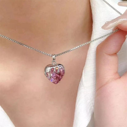 Pink Crystal Heart Necklace - necklace