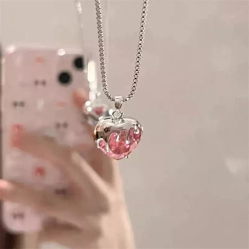 Pink Crystal Heart Necklace - necklace