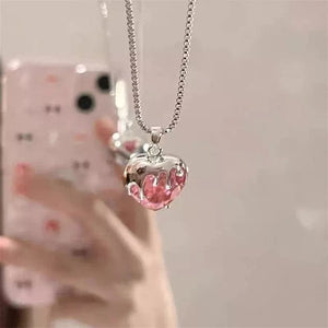 Pink Crystal Heart Necklace - necklace