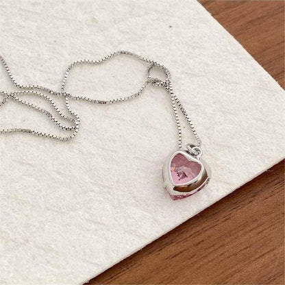 Pink Crystal Heart Necklace - necklace