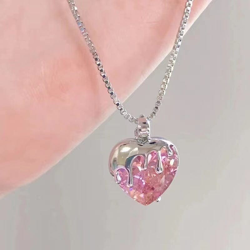 Pink Crystal Heart Necklace - necklace