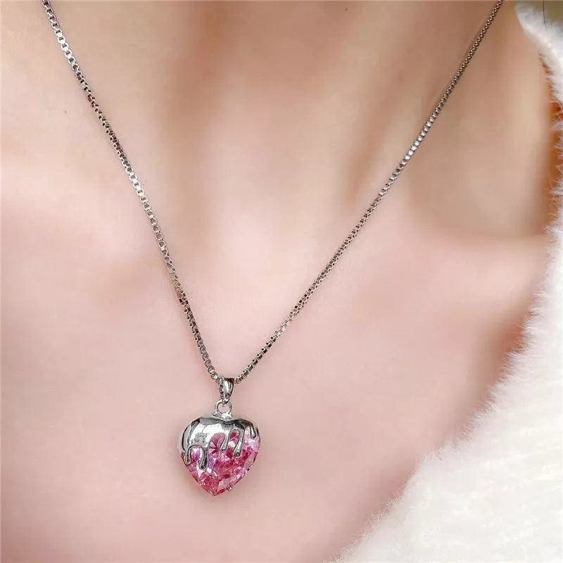 Pink Crystal Heart Necklace - necklace