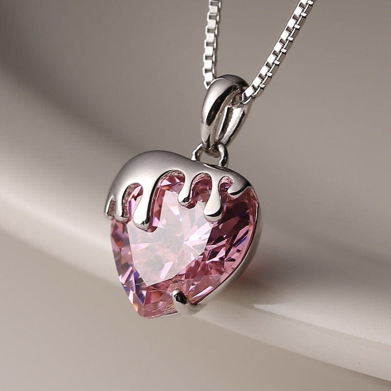 Pink Crystal Heart Necklace - necklace