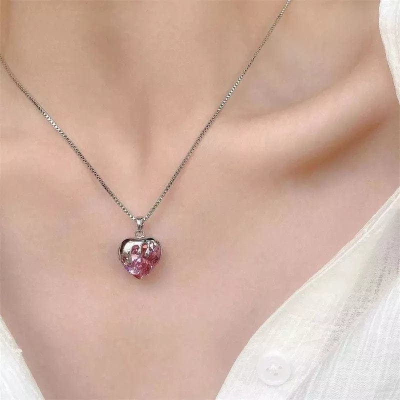 Pink Crystal Heart Necklace - necklace