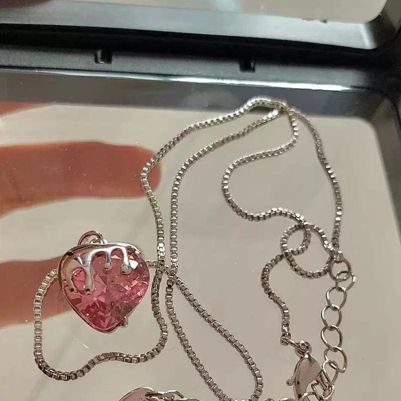 Pink Crystal Heart Necklace - necklace