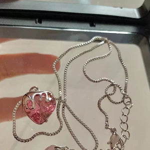 Pink Crystal Heart Necklace - necklace
