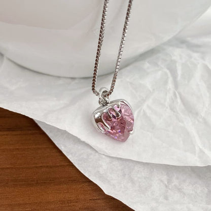 Pink Crystal Heart Necklace - necklace