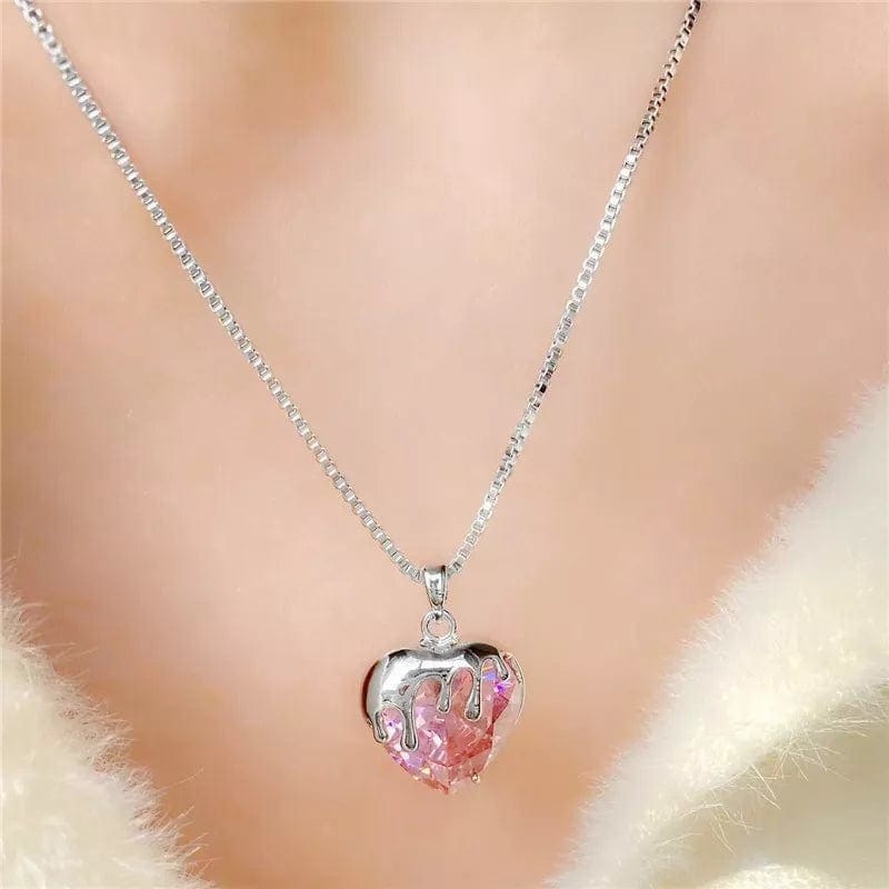 Pink Crystal Heart Necklace - necklace