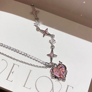 Pink Crystal Heart Pendant - Lovesickdoe - As photo -