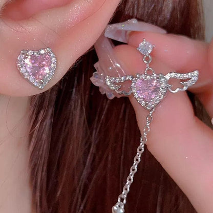 Pink Heart Wings Earrings - earrings