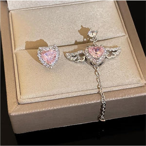 Pink Heart Wings Earrings - earrings