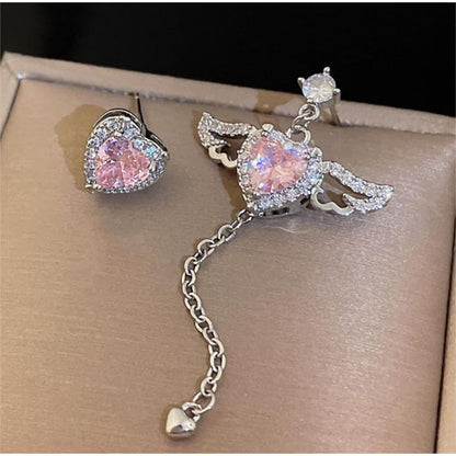 Pink Heart Wings Earrings - earrings