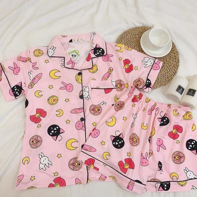 Pink Kawaii Sailor Moon Turn-down Collar Pajamas Set MM1730 