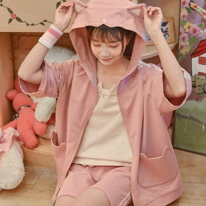 Pink Kawaii Vest Shorts Jacket MK15854 - KawaiiMoriStore