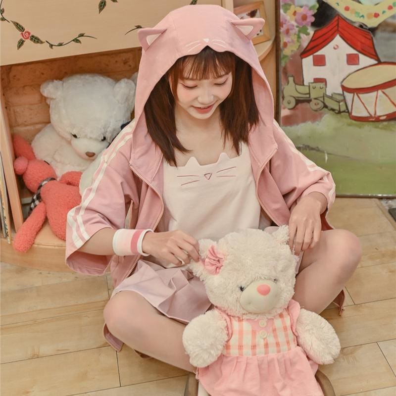 Pink Kawaii Vest Shorts Jacket MK15854 - KawaiiMoriStore